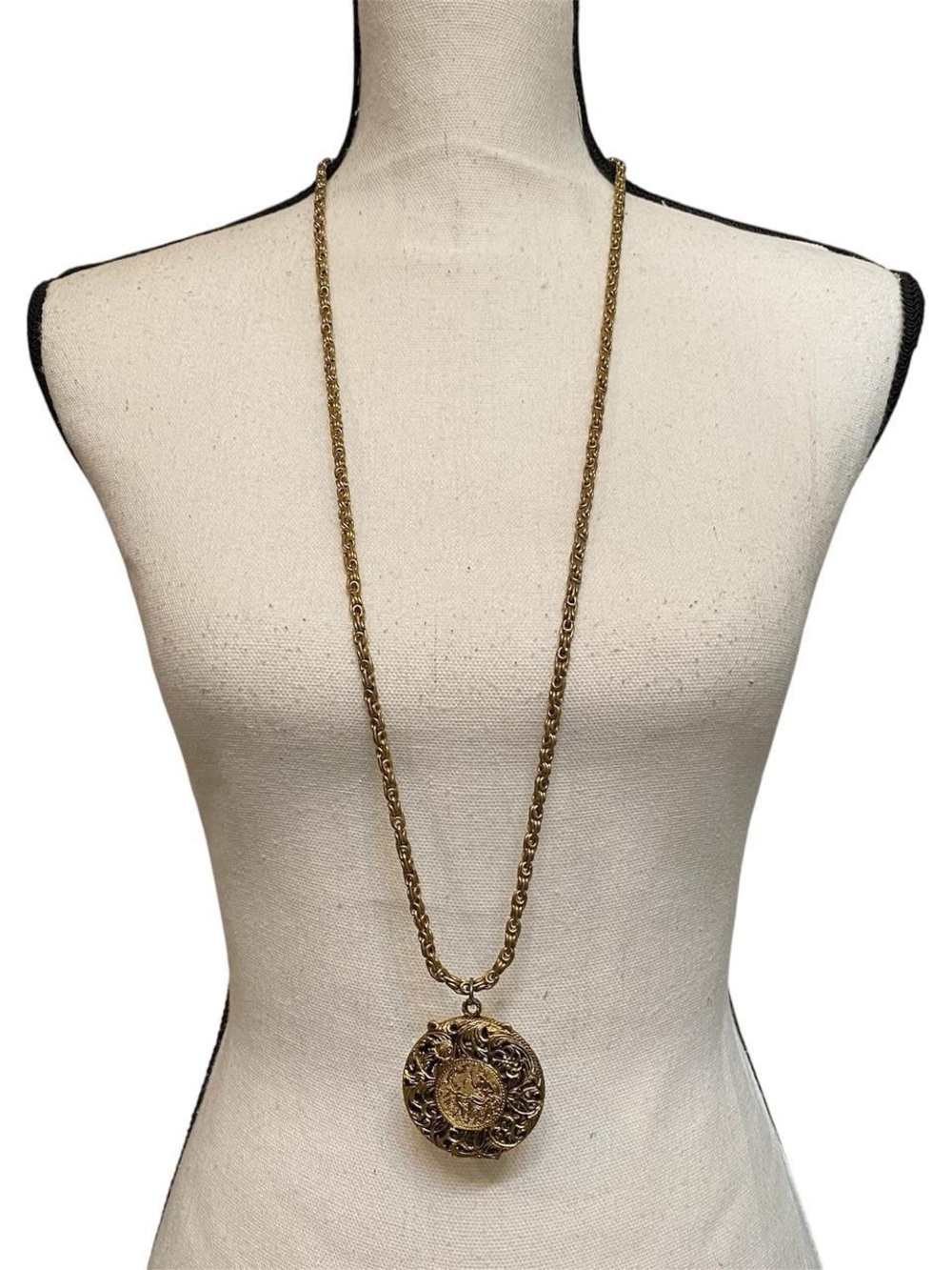 Vintage Locket Gold Tone Swirl Necklace